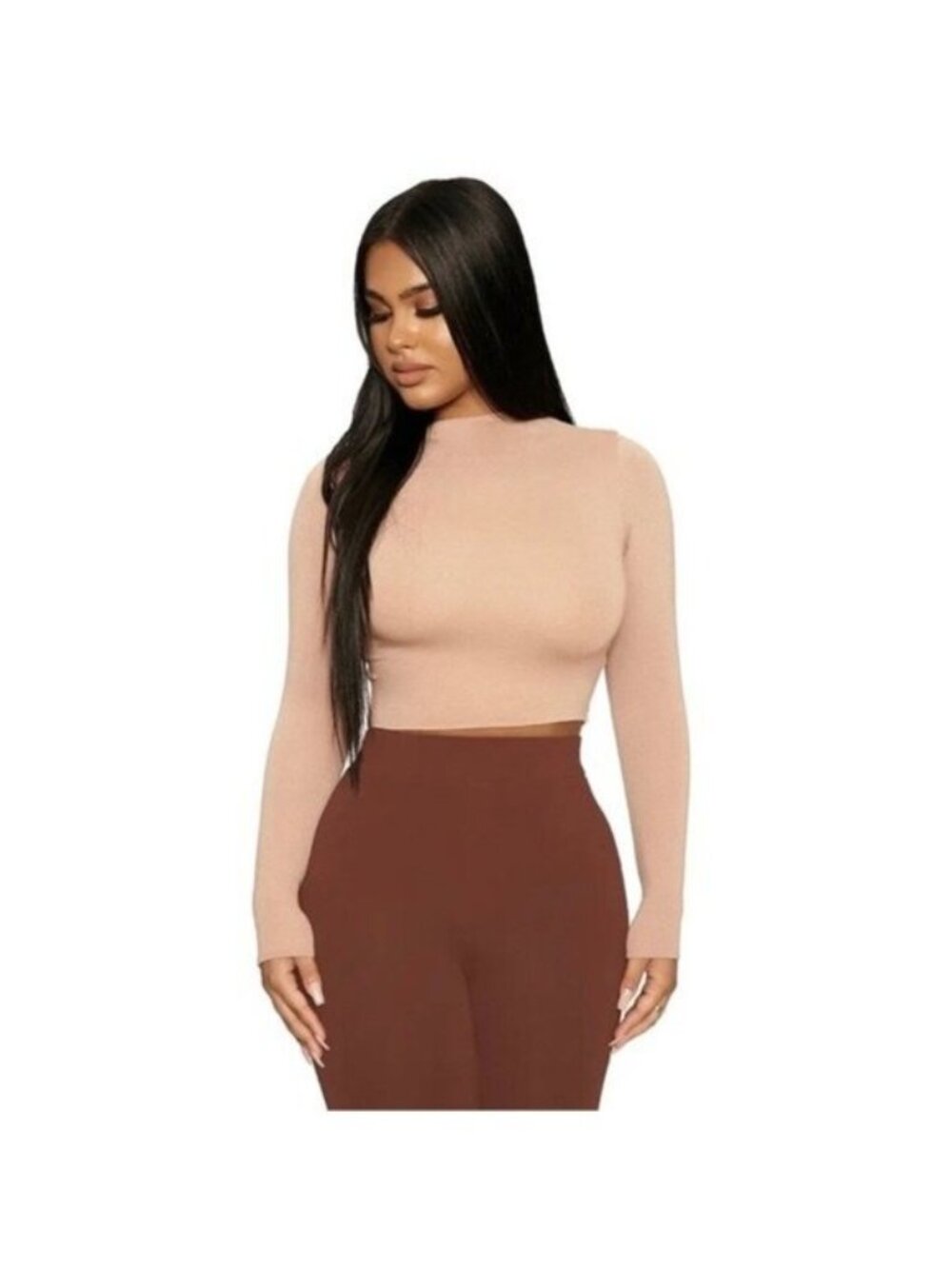 Naked Wardrobe The NW Crop Top L Shapewear Stretch Double Lined Nude Mockneck